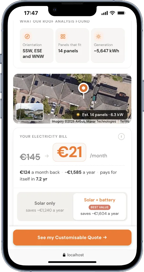 Voltflo solar quote result on a customer's phone