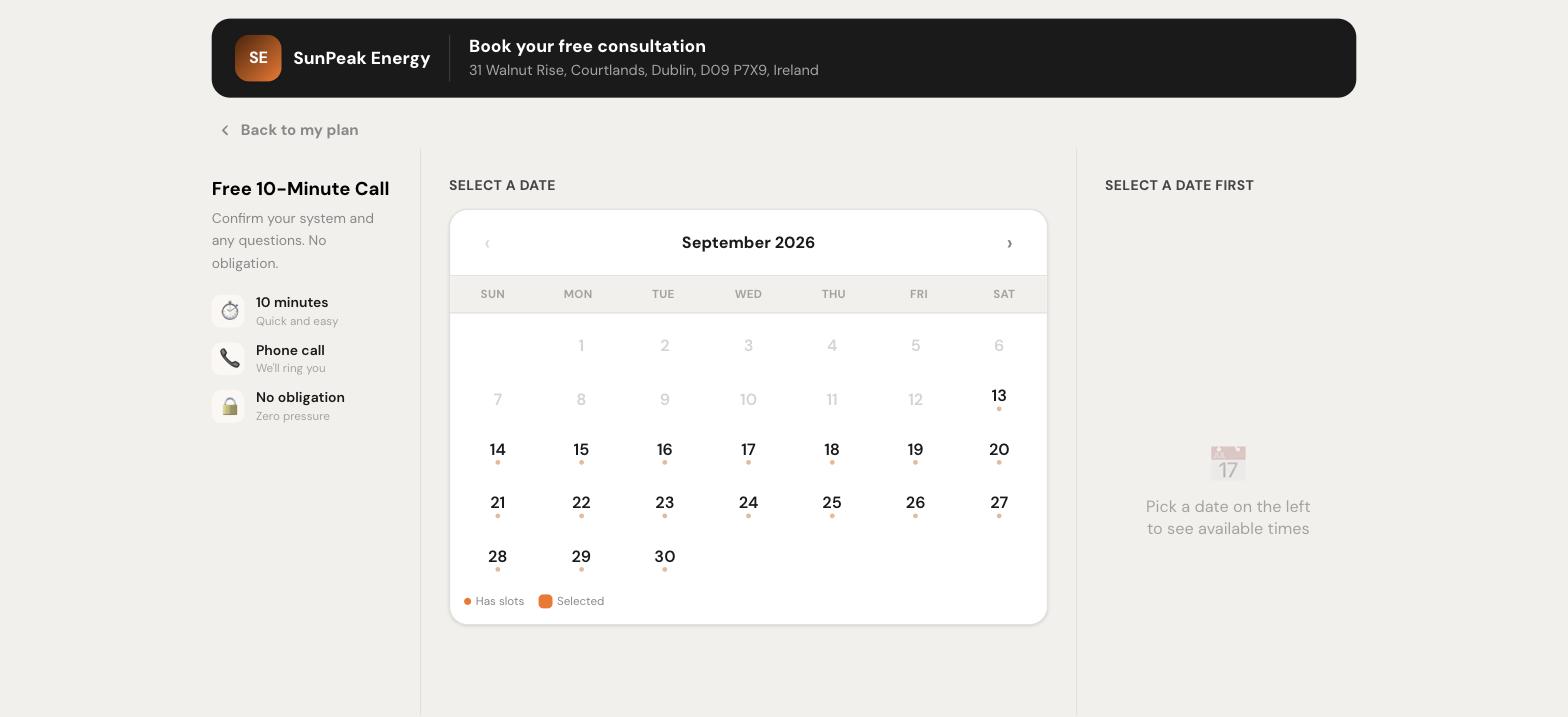 A customer booking a call from their solar snapshot