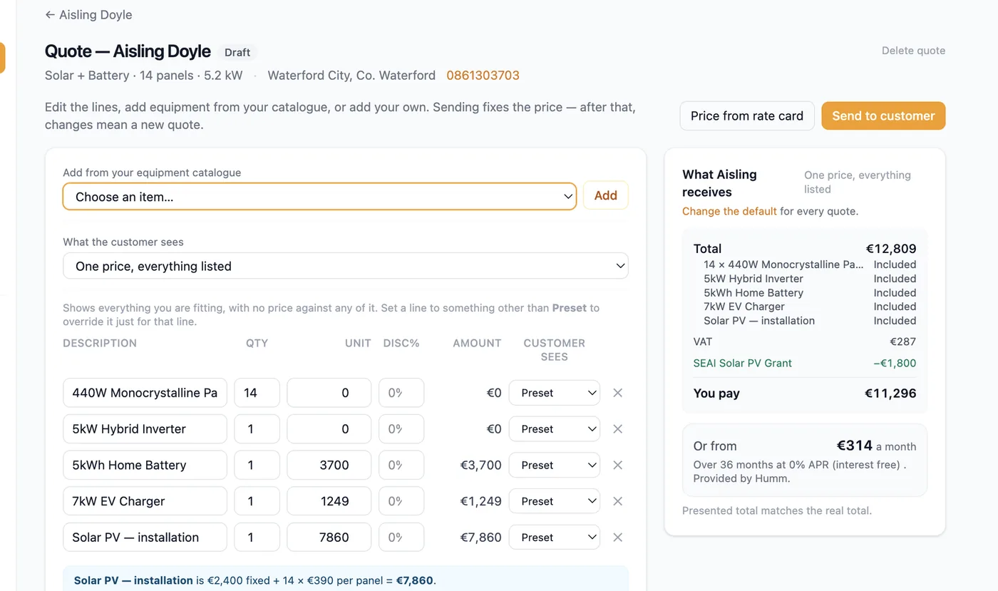 A Voltflo solar proposal with pricing, e-sign and finance
