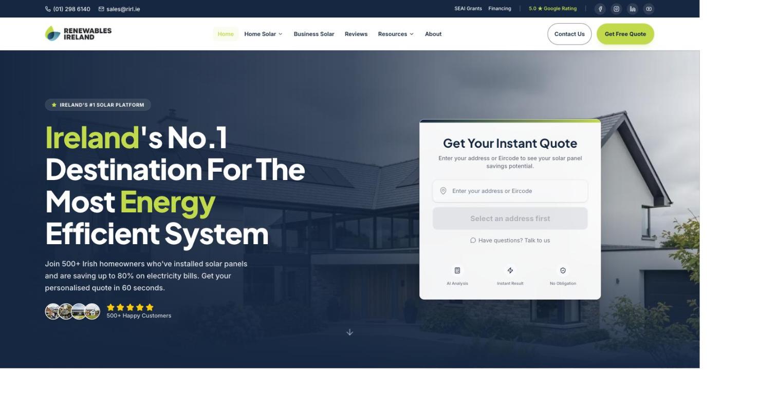 renewables-ireland.ie - a solar installer website built and managed by Voltflo